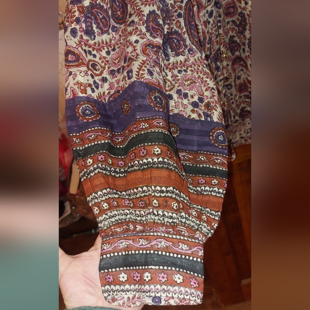 Cleobella Paisley Button-Front Blouse in Mauve and Navy - Picture 8 of 14
